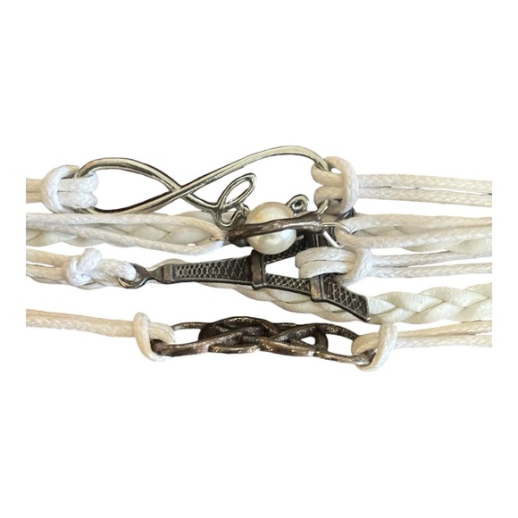 Women's 6-in-1White/Silver-Tone Braided/Strand 7.25"-8.75" Wristband with Charms - Picture 7 of 15